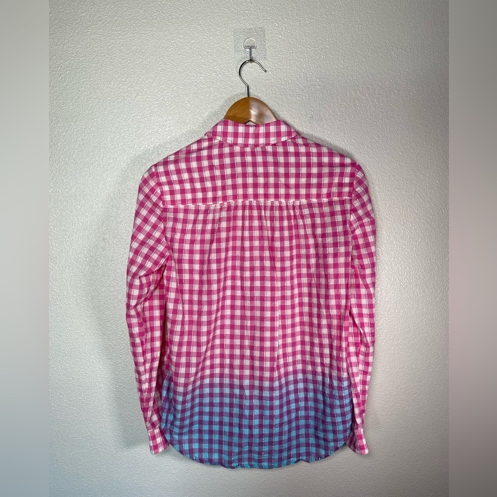 Anthro x Pilcro Deb Shimmer Gingham Ombré button down shirt. XS H11 - Picture 3 of 8